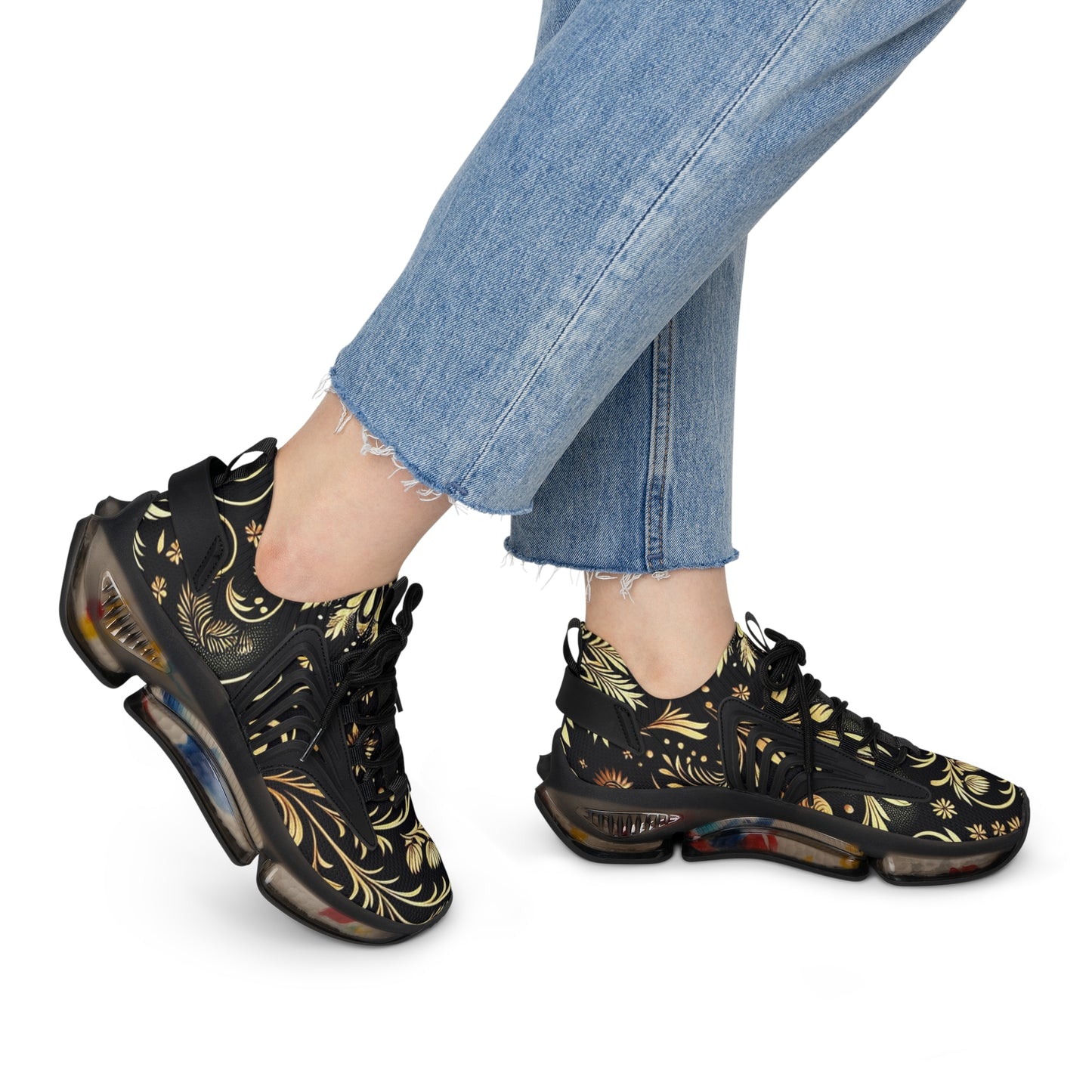 Stylish Women's Mesh Sneakers, Trendy Athletic Shoes, Floral Print Sneakers, Comfortable Walking Shoes, Fashionable Workout Footwear