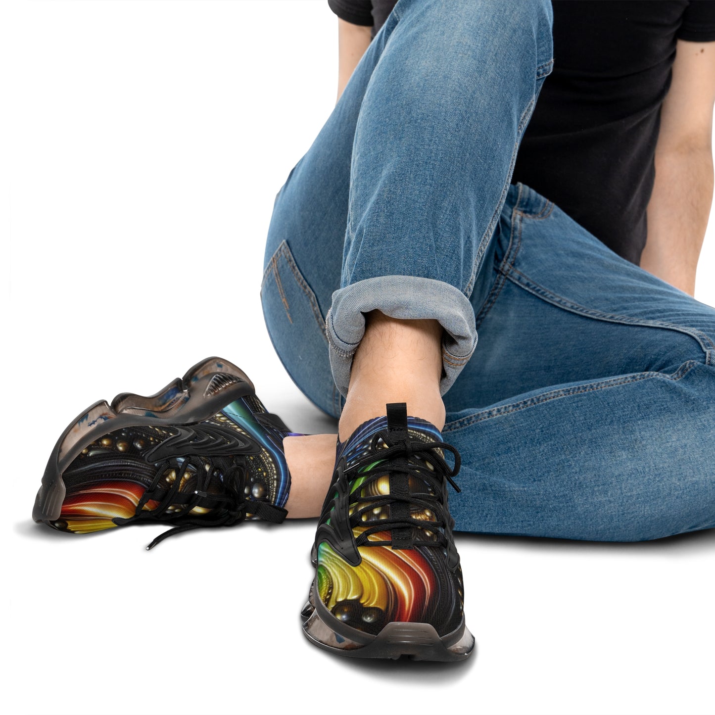 Colorful Men's Mesh Sneakers, Trendy Athletic Shoes, Fashionable Sports Footwear, Unique Casual Sneakers, Vibrant Running Shoes