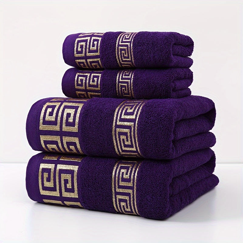 4pcs Luxury Bath Towel Set, 400GSM, Geometric Embroidery, Soft & Highly Absorbent, Cotton, No Shedding or Fading, Perfect for Home, Kitchen, Travel, Gift for Family & Friends