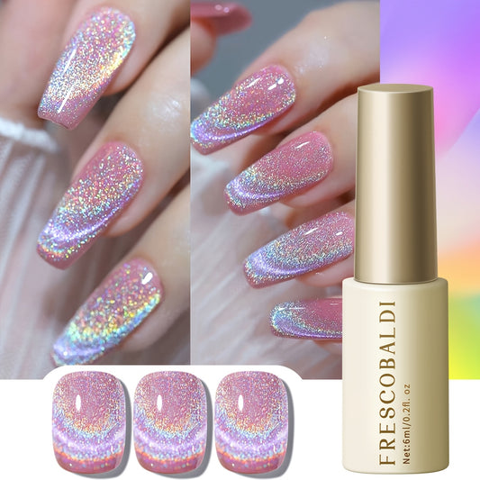 FRESCOBALDI Rainbow Cat Eye Gel Nail Polish - Shimmering Holographic Glitter, Alcohol-Free, Heart Pattern Finish