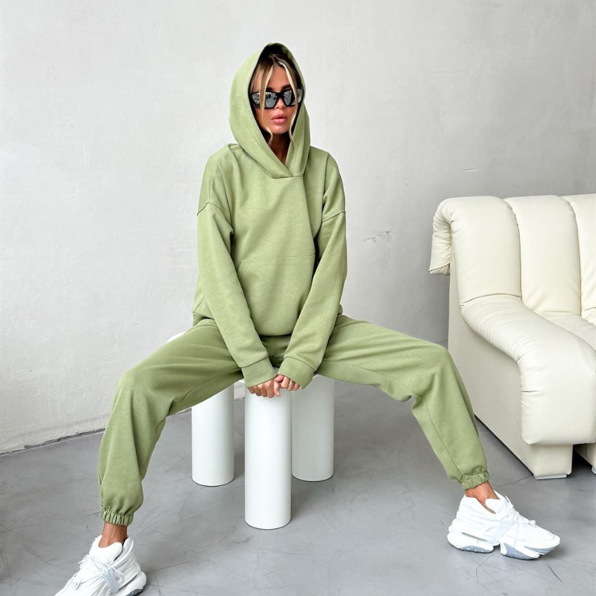 Hooded Pocket Sweatshirt Suit Two-piece Set