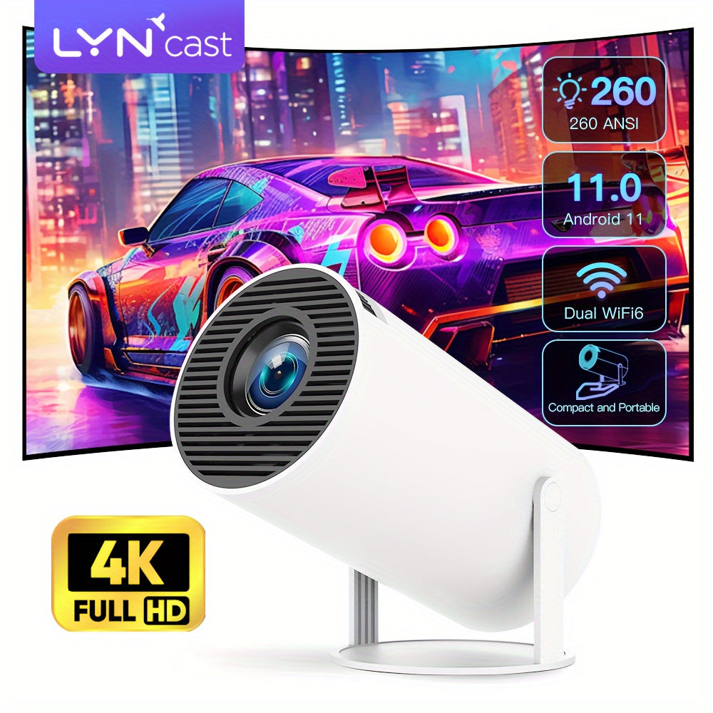 LynCast HY300 PRO Android Mini Projector Dual WiFi6 4K Decoding 260ANSI Automatic Correction 180° Rotation Portable Projector for Outdoor Home Theater LYNCAST