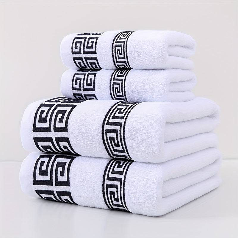 4pcs Luxury Bath Towel Set, 400GSM, Geometric Embroidery, Soft & Highly Absorbent, Cotton, No Shedding or Fading, Perfect for Home, Kitchen, Travel, Gift for Family & Friends