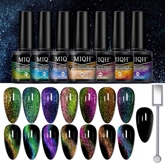 7pcs 9D Cat Eye Gel Nail Polish Set with Magnetic Stick - Chameleon Effect, Peelable UV Gel for Galaxy Shine, Fragrance &, Long-Lasting Manicure Kit