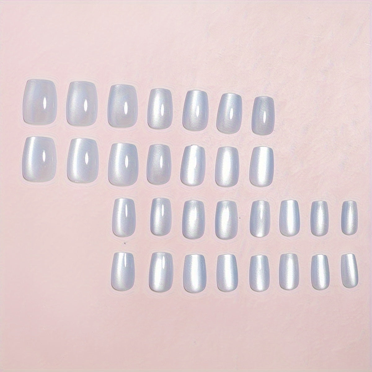 30pcs Ice Transparent Blue Cat Eye Nail Stickers + 1pc Jelly Glue + 1pc Friction Strip Suitable for Women's Daily Nail Decoration