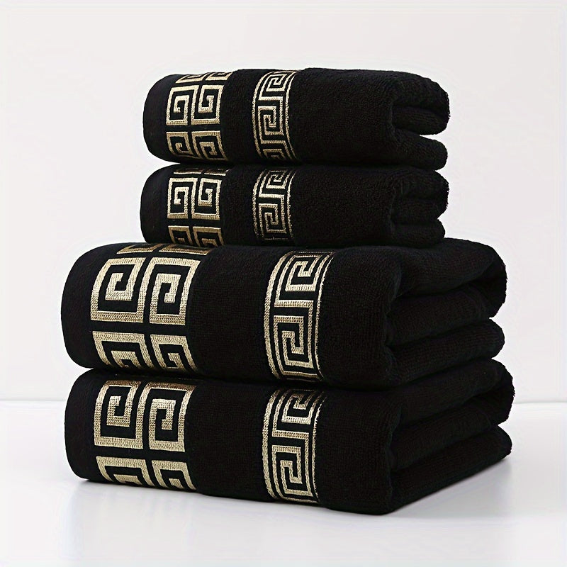 4pcs Luxury Bath Towel Set, 400GSM, Geometric Embroidery, Soft & Highly Absorbent, Cotton, No Shedding or Fading, Perfect for Home, Kitchen, Travel, Gift for Family & Friends