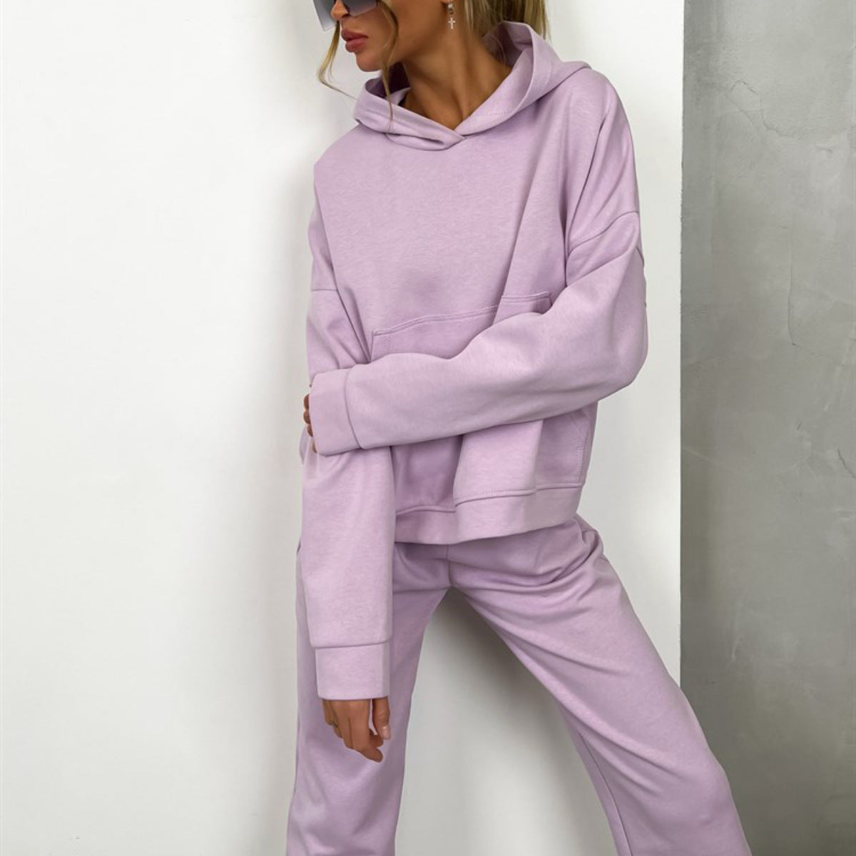 Hooded Pocket Sweatshirt Suit Two-piece Set