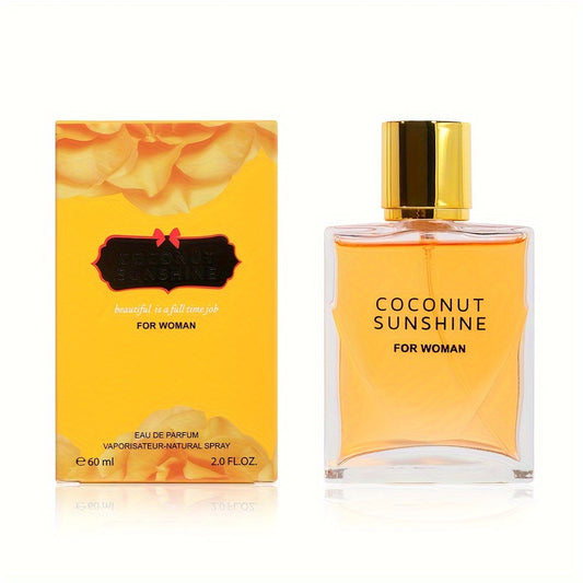 1x Coconut Sunshine Eau de Parfum for Women, 60ml/2.03fl.oz - Fruity Scent with Vanilla & Coconut Milk Notes, Alcohol-Based Liquid Fragrance, Formaldehyde-Free, Vanilla Perfume