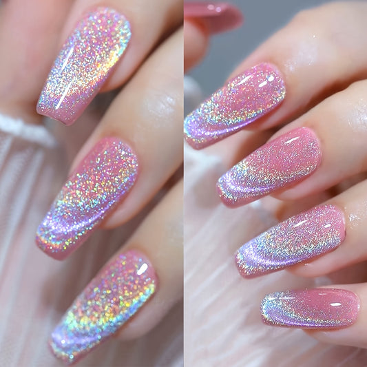 FRESCOBALDI Rainbow Cat Eye Gel Nail Polish - Shimmering Holographic Glitter, Alcohol-Free, Heart Pattern Finish