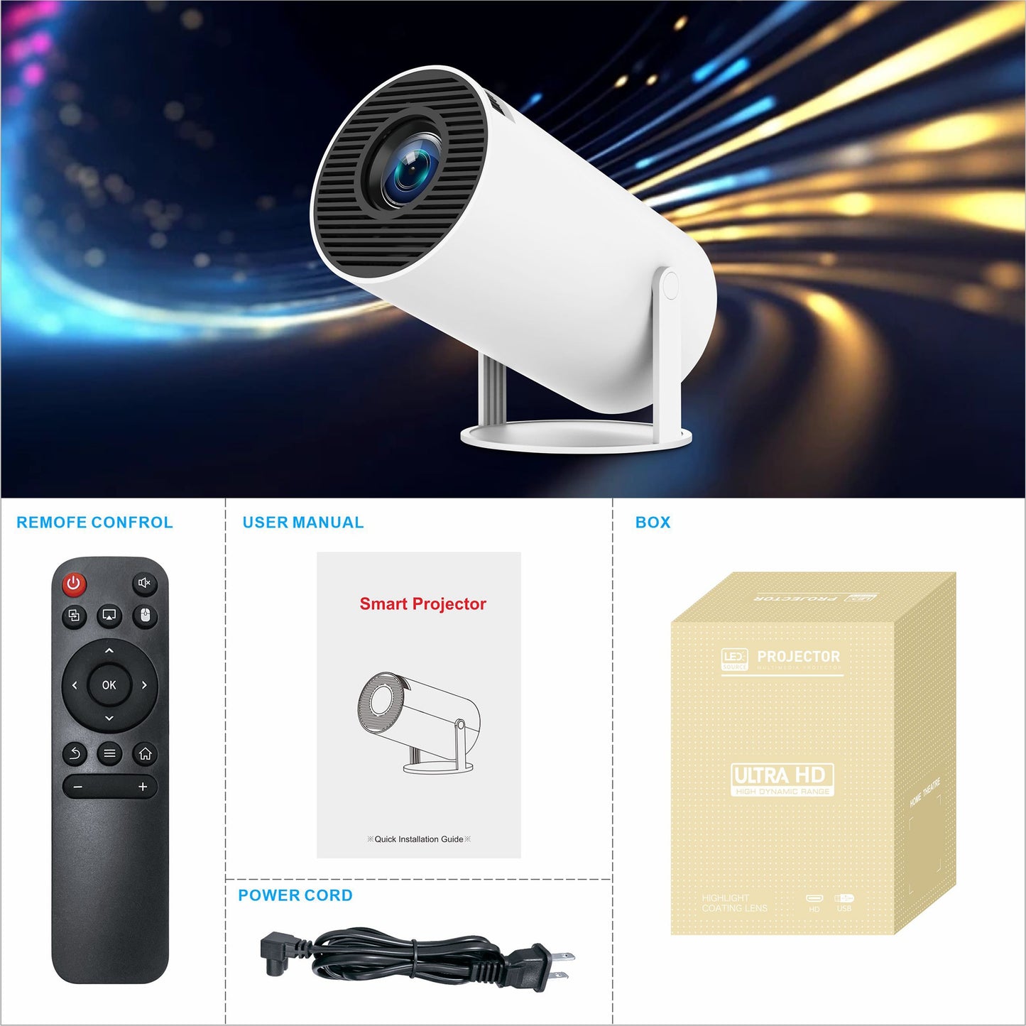 LynCast HY300 PRO Android Mini Projector Dual WiFi6 4K Decoding 260ANSI Automatic Correction 180° Rotation Portable Projector for Outdoor Home Theater LYNCAST