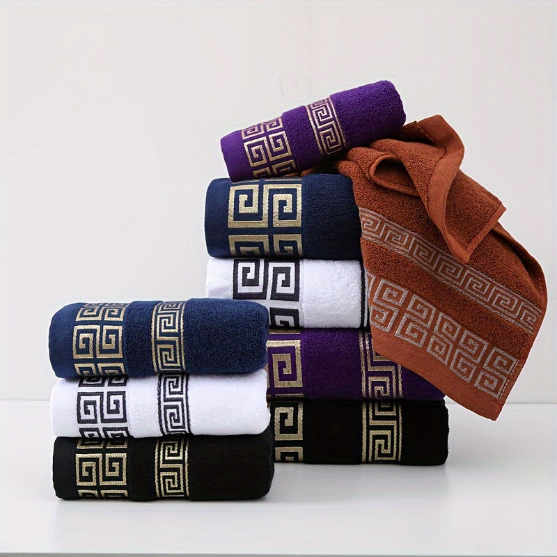 4pcs Luxury Bath Towel Set, 400GSM, Geometric Embroidery, Soft & Highly Absorbent, Cotton, No Shedding or Fading, Perfect for Home, Kitchen, Travel, Gift for Family & Friends