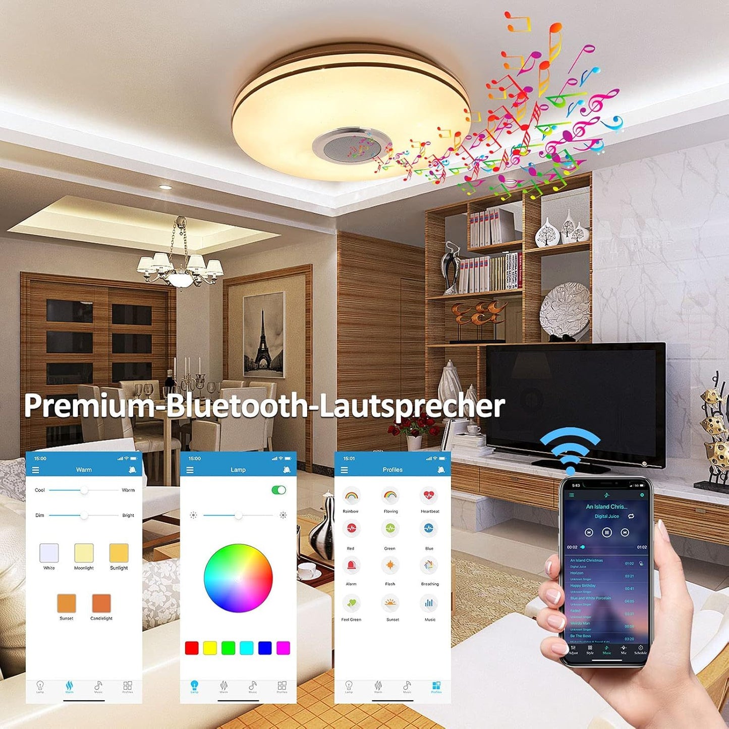 1pc LED Ceiling Light with BT Speaker, Modern Dimmable RGBW Ceiling Lamp with Remote Control - Adjustable Color Temperature, Starry Night Design, Perfect for Bedroom, Kitchen, Children Room, Living Room - 110V-240V Compatible