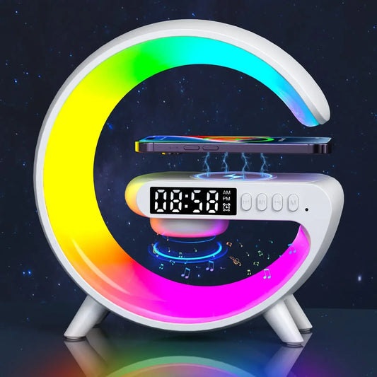 Speaker TF Card RGB Night Light Lamp Alarm Clock Wireless Charger Pad Stand Fast Charging Station Dock