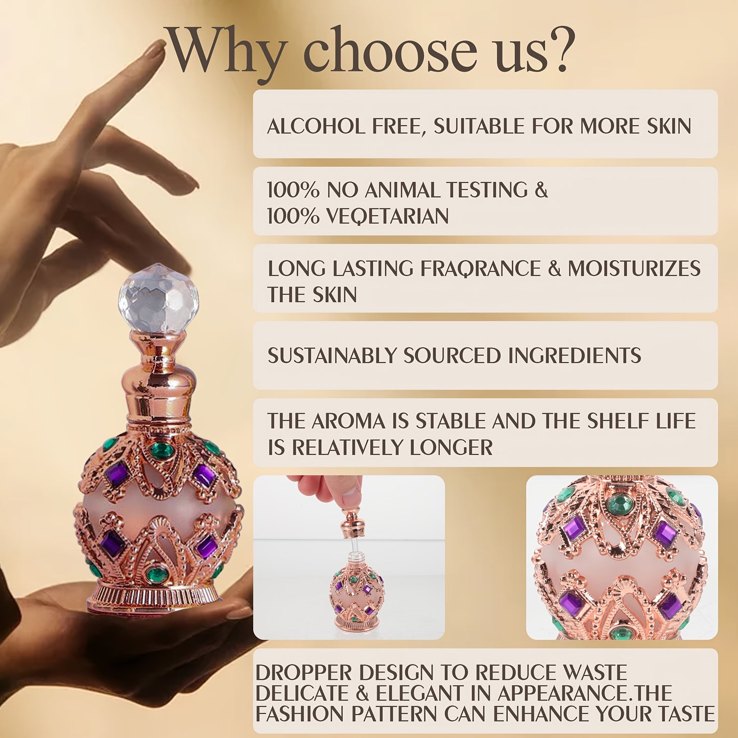 Rose Golden Crown Perfume, Alcohol-Free Musk Scent, 10-20% Fragrance Concentration, Floral Notes, Liquid Format